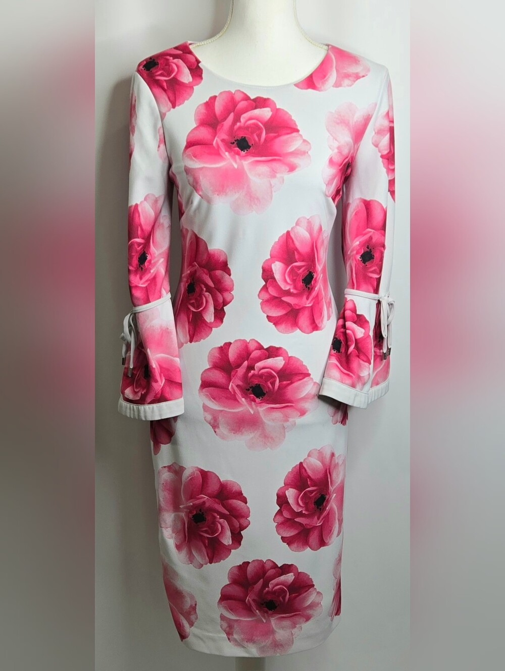 Calvin Klein Pink Watercolor Floral Sheath Career Wedding Guest Dress NWOT 8